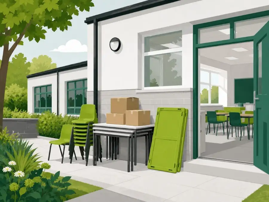 Illustration of a Door To Store unit installed in a school car park